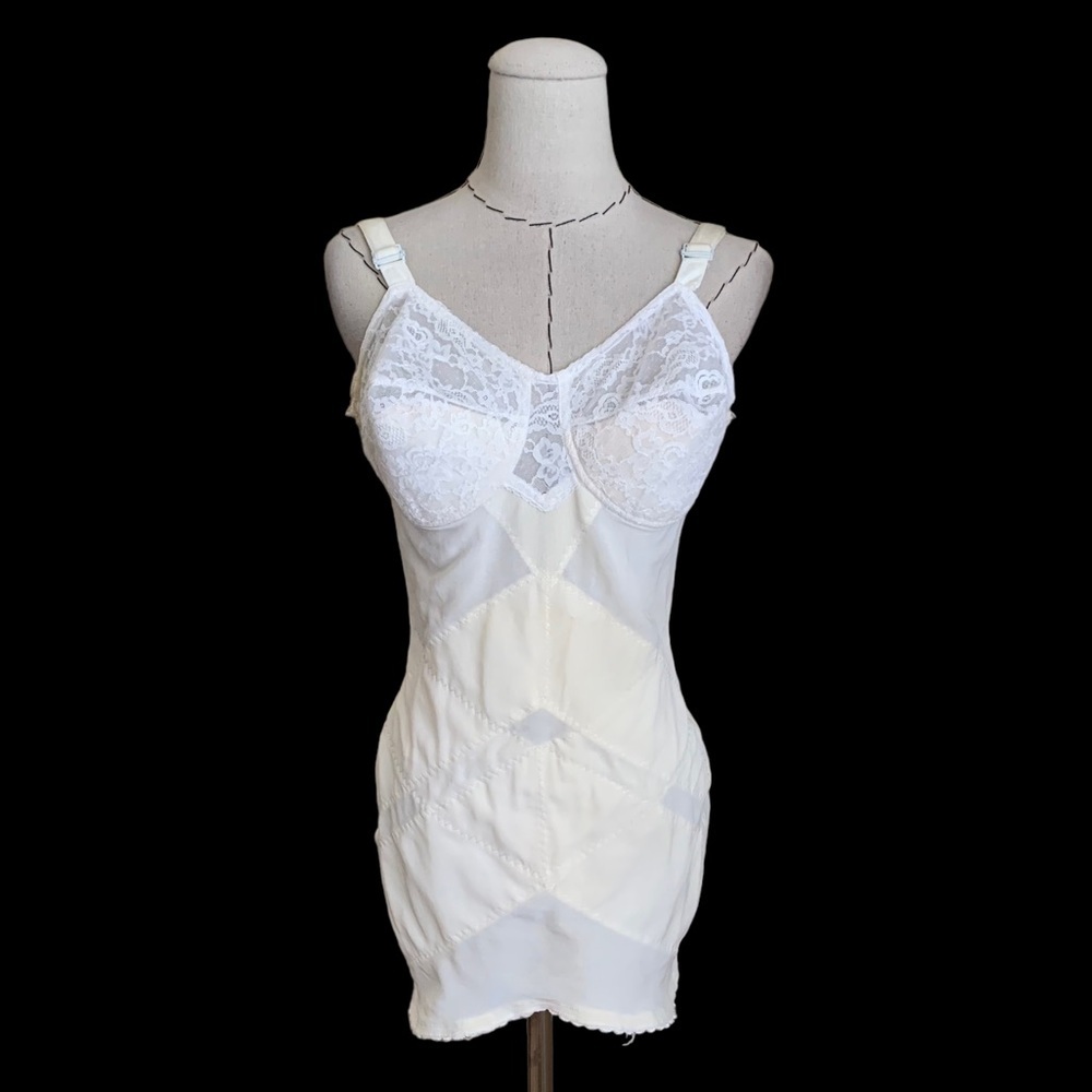 Vintage 60s Gossard White Longline Corset Lace Accents